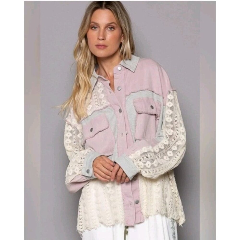 POL Honeylace Jacket Oversized Patchwork Purple L… - image 1